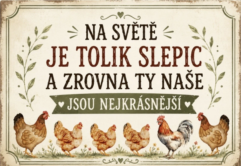 Plechová cedulka - Na světe je tolik slepic