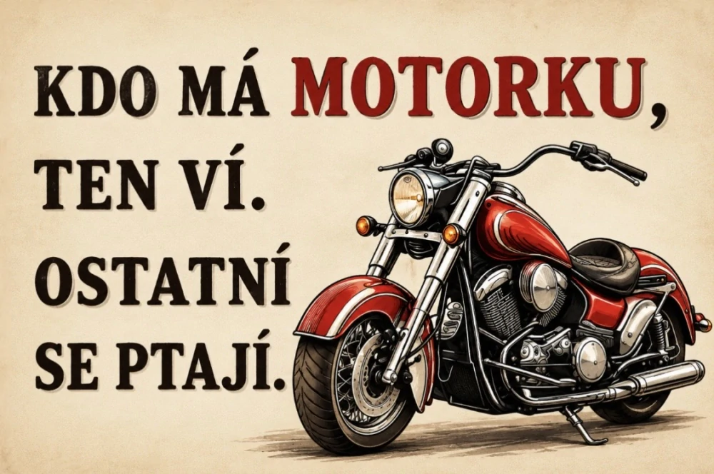 Plechová cedulka "Kdo má motorku"