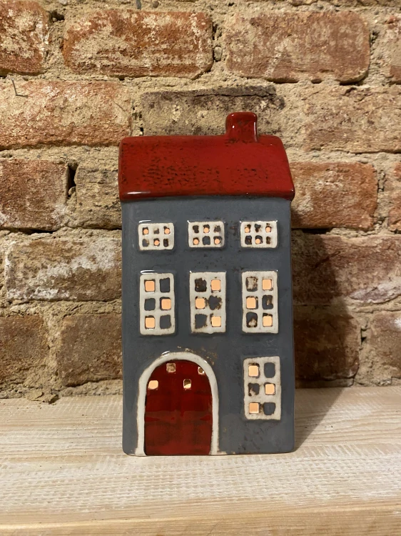 Šedý domeček na čajovou svíčku 