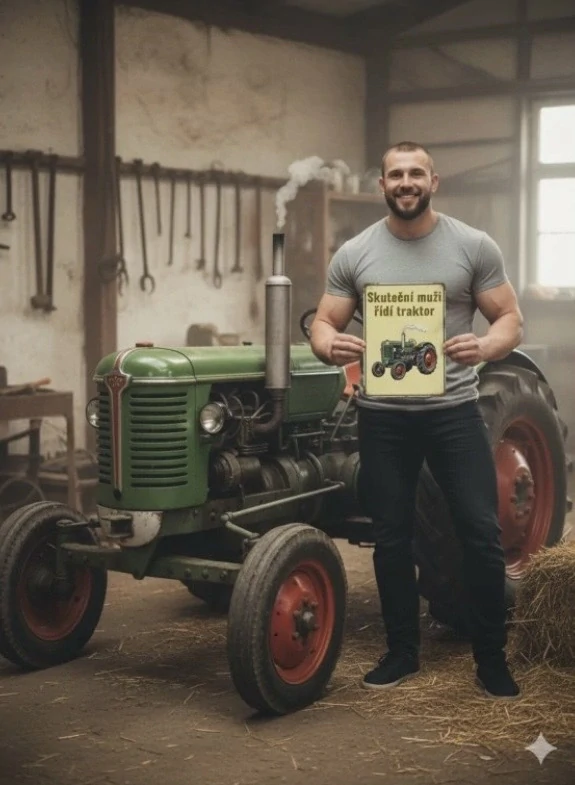 Cedulka - SKUTEČNÍ MUŽI ŘÍDÍ TRAKTOR