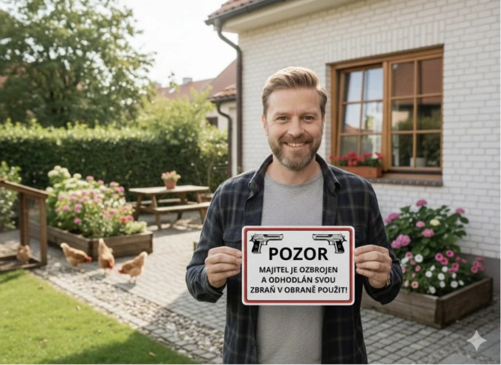 Cedulka - MAJITEL JE OZBROJEN