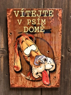 Plechová cedule - Vítejte v psím domě