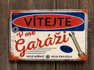 Plechová cedule VÍTEJTE - garáž