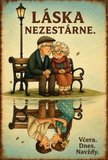 Plechová cedulka - láska nezestárne