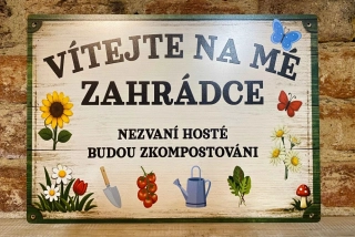 Plechová cedule velká - Vítej na mé zahrádce 40x29cm