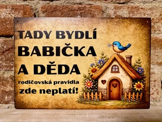 Cedulka DIBOND - tady bydlí babička...