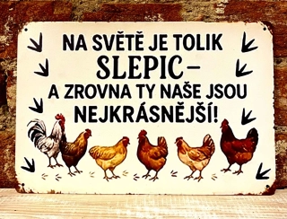 Plechová cedulka - Na světe je tolik slepic
