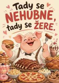 Cedulka - Tady se nehubne. Tady se žere.
